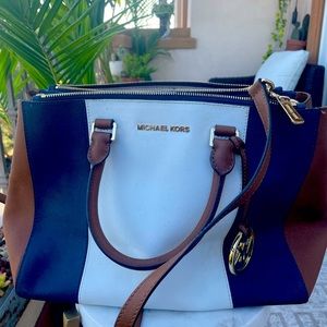 Michael Kors Navy & Brown Leather Bag